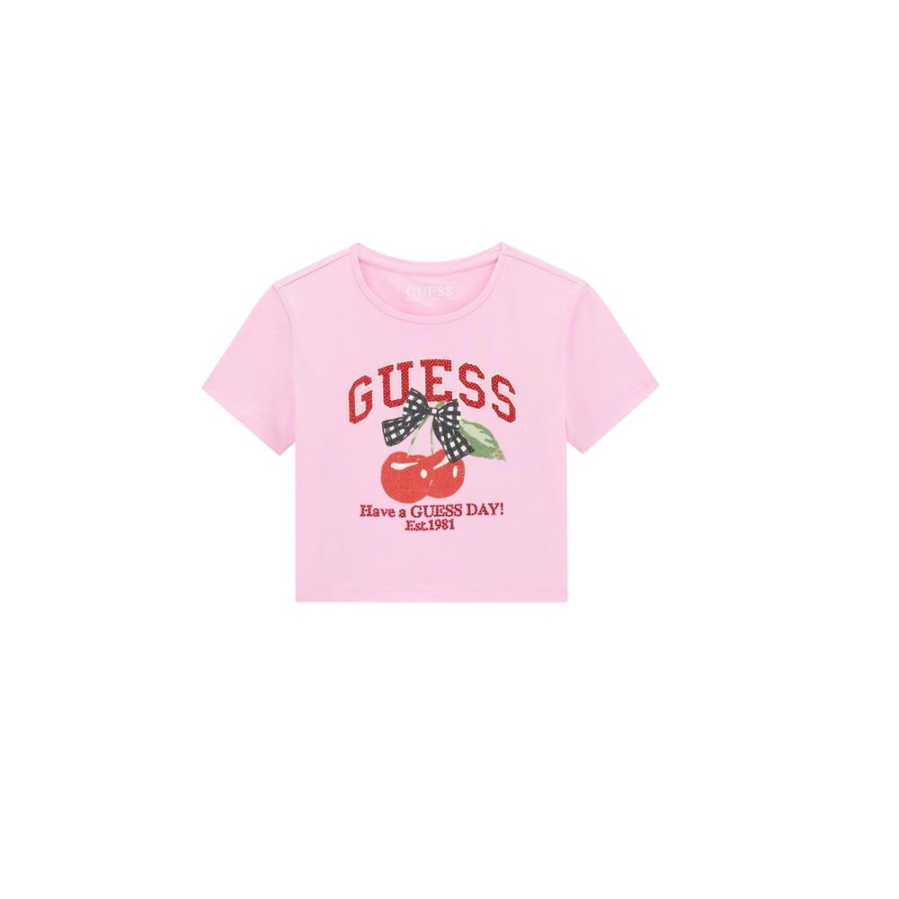 ΜΛΟΥΖΑ CROP ΜΕ ΣΤΡΑΣ ΡΟΖ GUESS